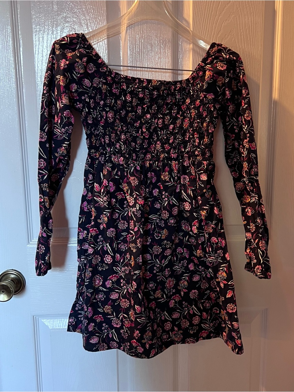 GAP Black Floral Smocked Dress with Pink Accents